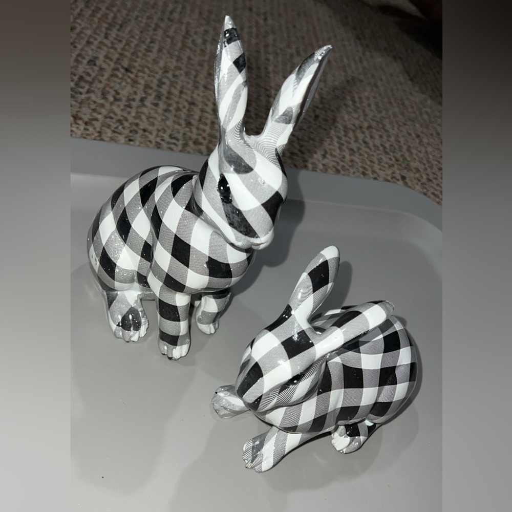 Black and White Checkered Bunny Figurines